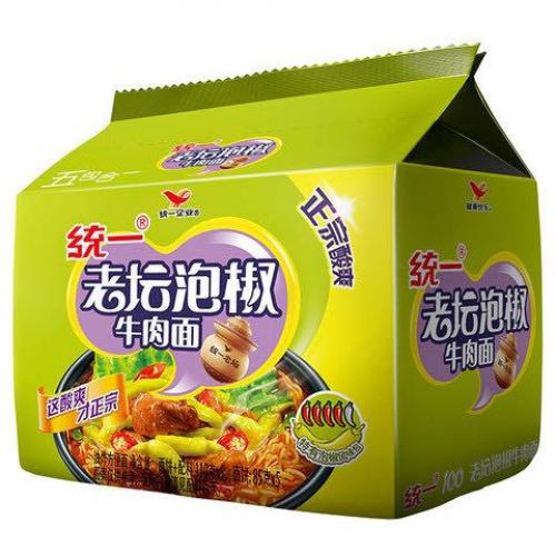 统一 老坛泡椒牛肉面 五连包